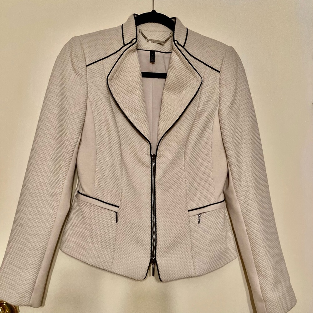 WHBM suit jacket, cream with black trim